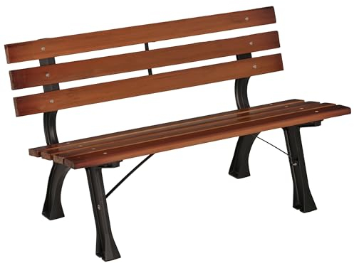 Outsunny Gartenbank 2-Sitzer, Sitzbank, Parkbank mit Rückenlehne, Friesenbank, Holzbank für Garten, Balkon, max. 240 kg, Kaffee, 120 x 57 x 70 cm
