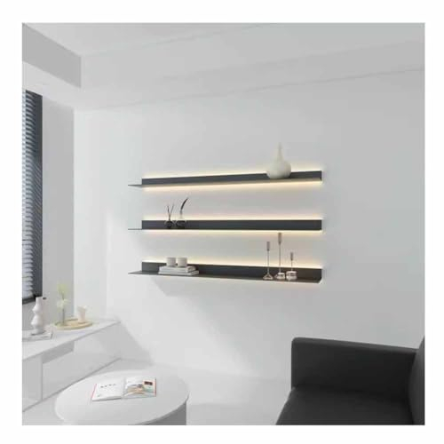 1 Stück Schwimmendes Wandregal Aus Metall, Dekoratives Ausstellungsregal Mit Integriertem Beleuchtetem LED-Licht Für Wandaufbewahrung, Badezimmer, Schlafzimmer, Wohnzimmer ( Farbe : Schwarz , Größe :