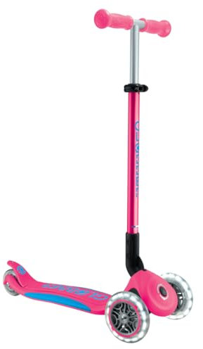 GLOBBER Primo Foldable Plus Lights Roller – Tretroller Kinder ab 3 Jahre - Scooter 120/80 mm - ABEC 5, 3-rädrig mit LED Rollen – höhenverstellbar – grün-Lime grün