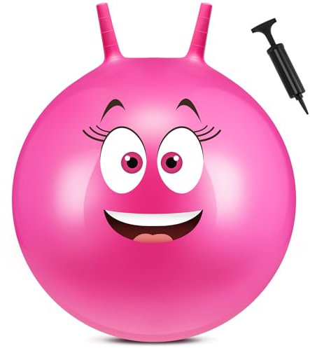 Hestya 65 cm Hüpfball mit Griff Pumpe Lächelndes Gesicht Hopper Ball Großer Sprungball Aufblasbarer Sprungball für Kinder und Erwachsene Springen Outdoor Indoor Aktivität Yoga