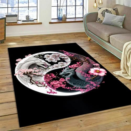 Natürliches Yin Yang Tai Chi Bagua Teppich Kinderteppich Wohnzimmerteppich Schlafzimmerteppich 3D-Gedruckter Superweicher Flanellteppich 100 X 120 Cm / 31.5 X 47.24 - Leicht Zu Reinigendes, Wei -1P2