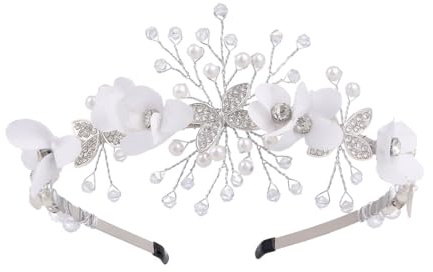 IYOU Blumenmädchen Stirnband Silber Blumen Kommunion Haarbänder Kristall Perle Geburtstag Hochzeit Haarschmuck für Mädchen
