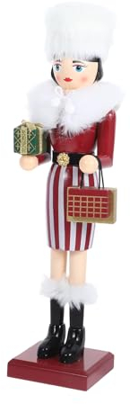 Luxshiny Weihnachts-Nussknacker Aus Holz - Frau Mit Nussknacker-Figur, Feiertags-Puppenfigur Dekoration 37 cm