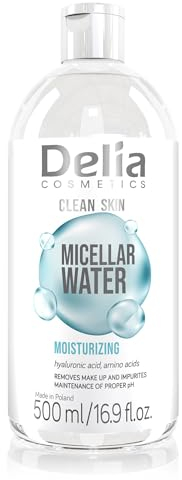 Delia Cosmetics – Clean Skin – Feuchtigkeitsspendendes Mizellenwasser für das Gesicht – Tägliche Make-up-Entfernung – Entfernt effektiv Make-up und Unreinheiten – Hyaluronsäure, Aminosäuren – 500ml