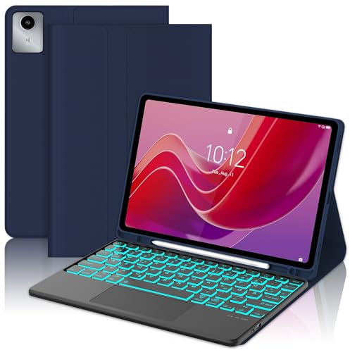 Occtingkind, Tastiera per Lenovo Tab M11, custodia con tastiera per Lenovo Tab M11 2024 11 pollici, tastiera magnetica rimovibile Bluetooth, layout QWERTZ, USB C, trackpad, retroilluminazione, blu