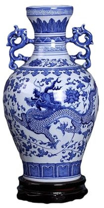 ceramic jar Vases For Decor Vases Porcelain Blue And White Porcelain Ceramic Hand-Painted Dragon Pattern Amphora Bottle Living Room Flower Decoration Sculpture Decoration