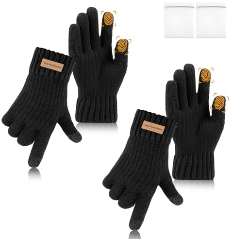 Yuaerbuo 2 Paar herren handschuhe winter damen Touchscreen mit Wäschesack, Thermo Handschuhe Herren mit Fleecefutter Strickhandschuhe Winter Glove Men Touchscreen