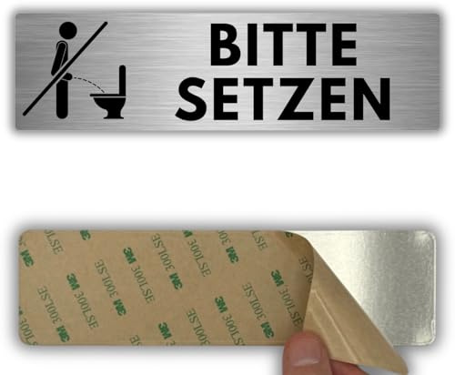 LEIASA | Schild Bitte Setzen - 5x18 cm - Aluminium - Toiletten Sitzpflicht | Hinweisschild Bitte Setzen, Aufkleber WC Sitzend Urinieren, Türschild Herren Klo, Warnschild Sitzendes Wasserlassen