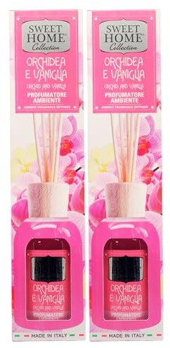 Profumatore Ambiente a Bastoncini, Dal Design Elegante. Disponibile In Diverse Profumazioni 250ml (2 Unità, ORCHIDEA E VANIGLIA)