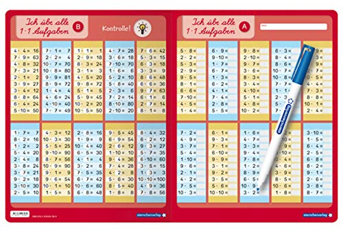 Ich übe alle 1x1 Aufgaben mit Stift: Einmaleins Übungstafel, Klappkarte im großen Format, trocken abwischbar ohne zu schmieren und ohne Farbrückstände für die 2. Klasse