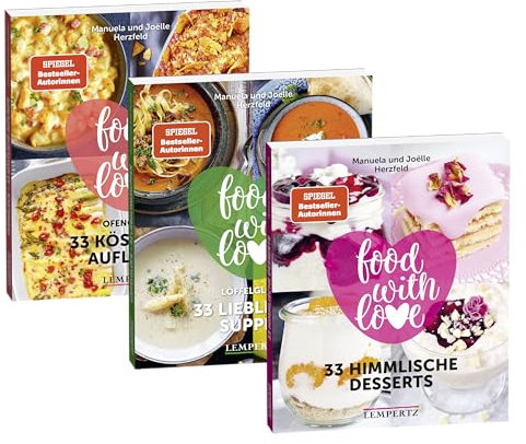 Die 99 besten Herzfeld Rezepte; Bundle; Food with Love; Herzfeld, Manuela / Herzfeld, Joëlle: limitiert auf 1000 Bundle aus 3 Büchern: 33 Himmlische Desserts 33 köstliche Aufläufe 33 Lieblings-Suppen