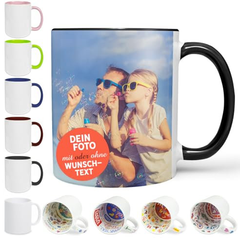 Sunnywall Keramik, Tasse selbst individuell gestalten Personalisierbar mit eigenem Foto bedrucken Fototasse Motivtasse Werbetasse Firmentasse mit Logo schwarz