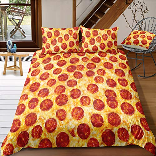 MIUNNG Jugend Student 3D Freizeit Essen Serie Bettbezug Kreativ Pizza Burrito Hamburger Pommes Frites Spaghetti Snack Bettwäsche Set Geburtstag Geschenk (Pizza, 220x240cm)