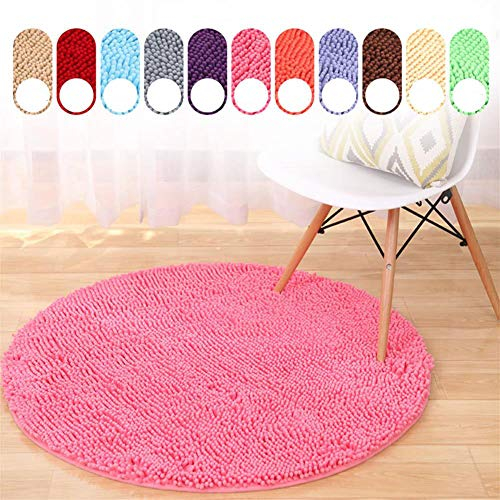 Geling Chenille runder Teppich, Non-Slip Shaggy Chenille Badmatte Weiche Mikrofasern Badteppich mit Wasser Absorbent, maschinenwaschbar,Rosa,80cm