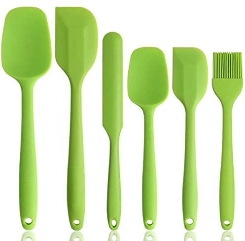 NoChoX 6 Piezas Espátulas de Cocina,Resistente al Calor 500°F,Cuchara de Cocina Silicona con Núcleo de Acero,Sin BPA,No Tóxico,Antiadherente,Utensilios de Cocina para Mezclar,Hornear y Cocina,Verde