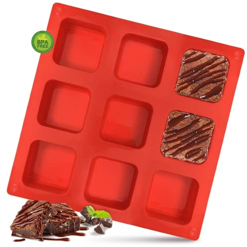 Walfos Silikon-Brownie-Pfanne, 9 Mulden, antihaftbeschichtet, quadratische Backform, perfekt für Brownies, Maisbrot, Muffin und Kuchen, BPA-frei und spülmaschinenfest