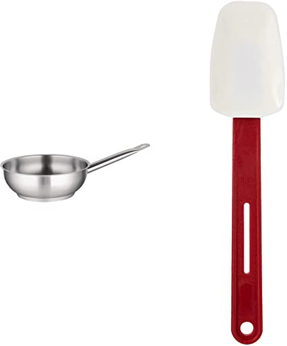 Vogue M947 Stainless Steel Saute Pan 200mm Induction Frying Kitchen Cookware, Silver & Heat Resistant Spoonula 10