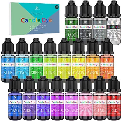 Kerzenfarben 20 Farben - Flüssig Kerzen Farbe für DIY Kerze, Kerzenherstellung - Hochkonzentriert Kerzenwachs Farbe Dye auf Ölbasis für Sojawachs, Bienenwachs, Paraffinwachs, Gelwachs - je 10ml