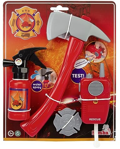 Feuerwehr Basic Set, Feuerlöscher mit Sprühfunktion, Axt, Funkgerät mit Sound, Marke, Rollenspielzeug, ab 3 Jahren