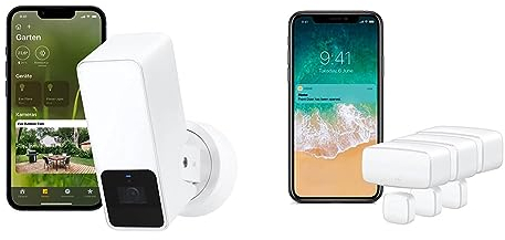 Eve Outdoor Cam (White Edition) – Smarte Überwachungskamera & Door & Window 3er Set – Smarter Kontaktsensor für Türen & Fenster