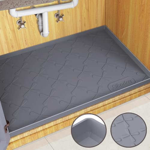 SIKADEER 19 x 19 Under Sink Mat Waterproof, Silicone Mat Kitchen Drawer Shelf and Cabinet Liner, Sink Protector for Bathroom Organizers and Storage, Boot Tray Pet Food Mats