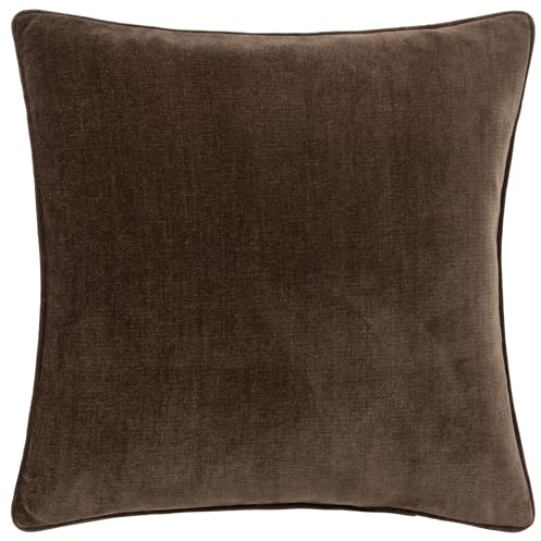 Yard Heavy Chenille Polyester Filled Cushion (Brown, 50 x 50 cm) | Soft Velvet Piped Decorative Cushion