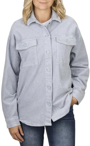 DENIMFY Camisa para mujer DFSophia, chaqueta de camisa blusa de pana grande larga Shacket camisa casual camisa casual bolsillos camiseta larga monocolor algodón otoño beige verde azul S M L XL