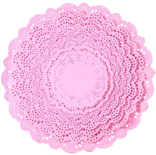 Boao Papier-Spitzendeckchen, runde Einweg-Tischdeckchen für Kuchen, Hochzeit, Geschirr, Dekoration, 8 verschiedene Größen, 30,5 cm, 26,5 cm, 24,5 cm, 19,5 cm, 19,5 cm, 16,5 cm, 16,5 cm, 14,4 cm, Rosa
