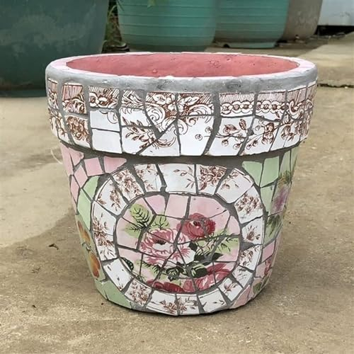 fUfIzU Keramik-Blumentopf, Mexiko-Pflanztopf, Farbige Keramik, Extra Großer Blumentopf, Terrasse, Innenhof, Vase, Büro, Restaurant, Dekoration, Outdoor, Garten, Pflanzgefäß, Bonsai-Ornamente,22cm
