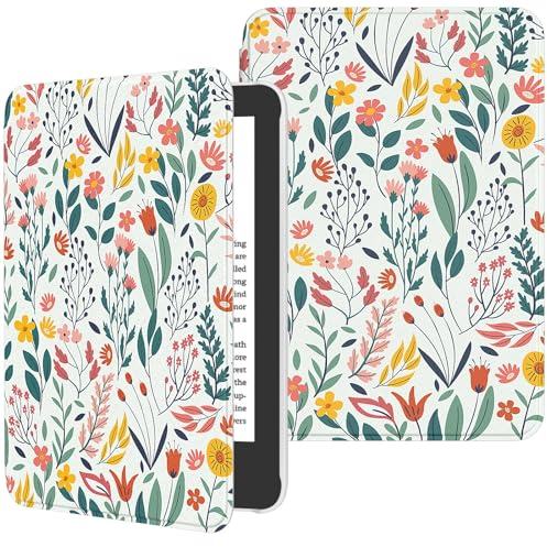 MoKo Hülle für 6 Neu Kindle (11. Generation, 2024/2022) & Internationale Version, Leichte Schutzhülle mit Auto Schlaf/Wach Funktion Smart Cover für Kindle 2024 11. Generation e-Reader, Blume