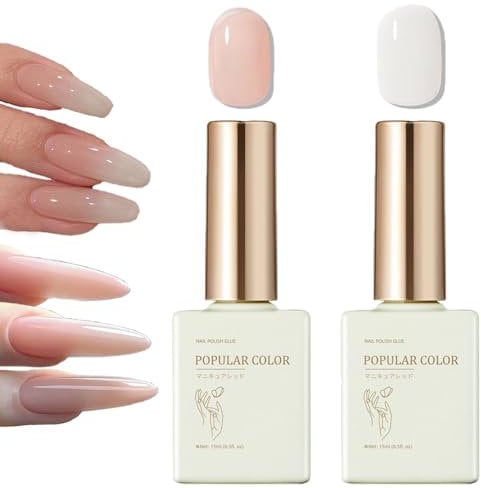 QUIWEN Jelly Gel Nail Polish Set - Milky White and Nude, Translucent Builder Gel for Nails, Soak off UV/LED, 15ML Each, for French Manicure DIY at Home