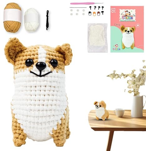 demaxiyad Häkelset Hund,Häkeltiere,Cartoon-Hunde-Garn, Häkelnadeln, Häkel-Starter-Set | Strickset mit Videoanleitungen, lustiges Häkelset für Bastelprojekte, Treffen mit Freunden