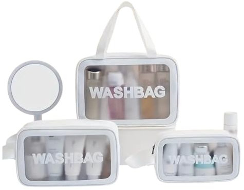 HealthyMoov Trousse de Toilette Pochette Maquillage cosmétiques parfums Vanity Case Sac de Voyage Accessoire de beauté Rangement Salle de Bains Transparent étanche Waterproof (Blanc 3pcs)