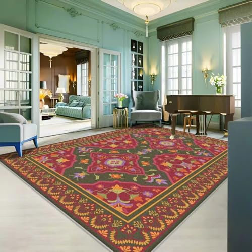 YATOLA Teppich Kinderzimmer Kinderteppich Waschbare Spielteppich Rutschfester Kinderteppiche für Babyzimmer Schlafzimmer Rot Babymatte Weich Vintage Orientalisch Geometrisch Böhmen (Rot 2, 120x160cm)