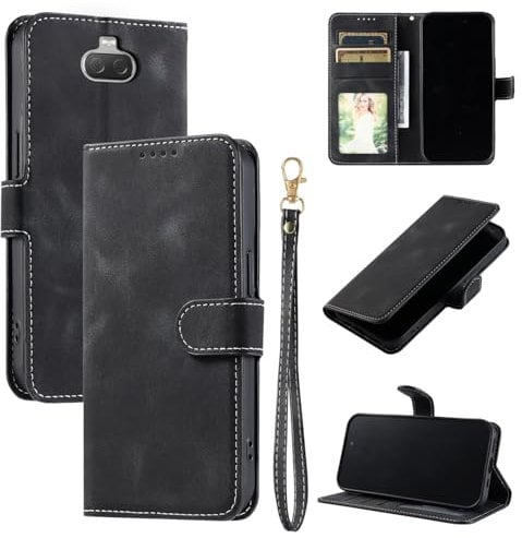QiongniAN Compatible with Sony Xperia 10 Leather Case, PU Leather Flip Protective Mobile Phone Case Compatible with Sony Xperia 10 I3113 I4113 I4193 I3123 Mobile Phone Case Black