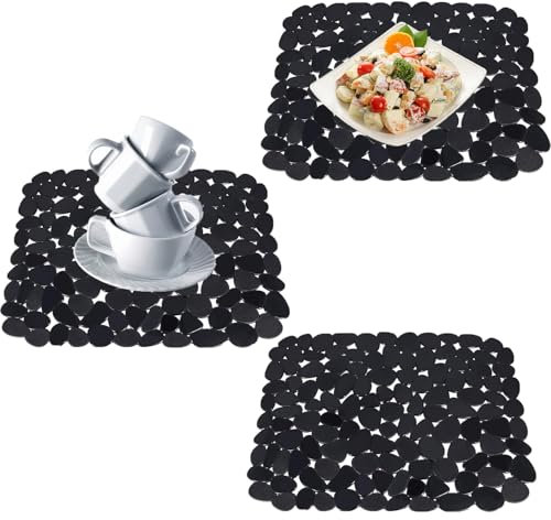 ORFCP 3 inserti per lavello da cucina e bagno, in acciaio inox, pratico tappetino protettivo per lavello in PVC per la cucina, tappetino protettivo per piatti e bacini, nero