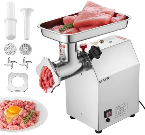 VEVOR Hachoir à viande électrique, capacité de 4,17 kg/min, poussoir à saucisses industriel de comptoir avec lame, plaque de broyage, hachoir commercial en acier inoxydable pour cuisine et restaurant