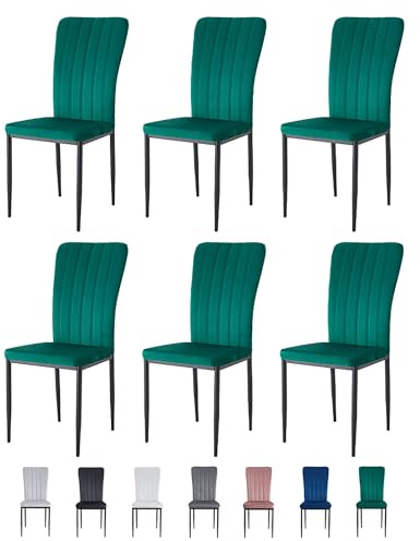 mcc direct Set of 6 Dining Chairs, Velvet High Back Kitchen Chairs with Upholstered Soft Seat and Metal Legs for Home, Office, Dining and Reception - Elle (Green)