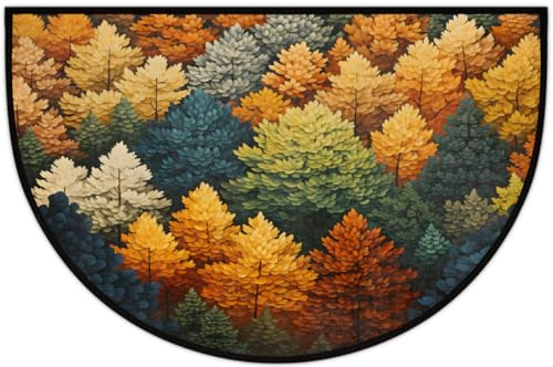 Mexpekil Fußmatte mit Herbst-Waldlandschaft, halbrund, für drinnen und draußen, rutschfeste Bodenmatte, waschbar, halbrund, saugfähig, Schmutzfänger, halbrund, Teppiche für den Eingang, 61 x 91 cm