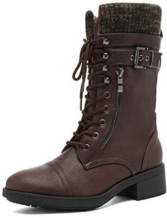 DREAM PAIRS Botas Mujer Miltares Planas Botas de Cordones con Cremallera y Suela Antideslizantes BORGOÑA Talla 39EU/8US