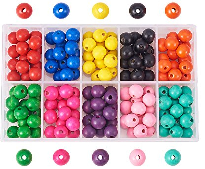 Pandahall Elite 1 Box (ca. 150 Stück) 12mm gefärbte umweltfreundliche runde Holzperlen 10 Farben mit Box für DIY Crafting Schmuckherstellung
