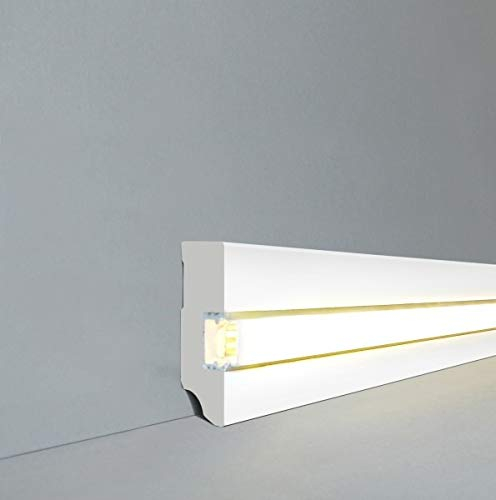 LED/Licht Fuß- u. SockelleistenBrühl MDF foliert / 721.1958L | LED Sockelleiste | Lichtleiste | Inklusive weißer Abdeckung| Profisockelleisten Weiß