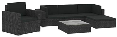 vidaXL Gartenmöbel 6-TLG. mit Auflagen Lounge Sofa Möbel Sitzgarnitur Sitzgruppe Gartenset Gartengarnitur Gartensofa Poly Rattan Schwarz