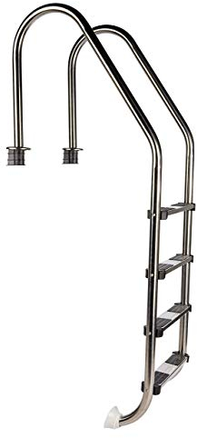 well2wellness® Hochwertige Edelstahl Einstiegsleiter V2A, 43mm Holm weit gebogen, 4 Stufen