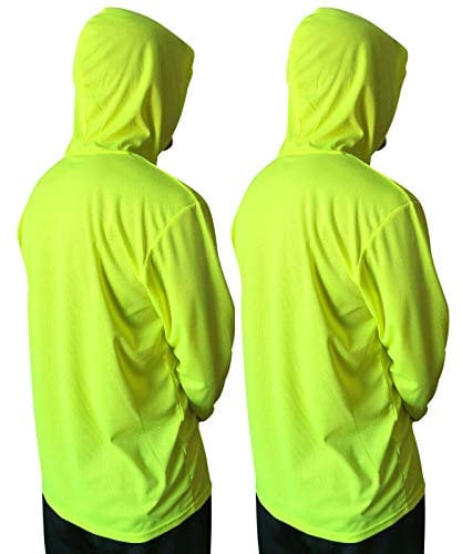 NY GOLDEN FASHION Hi Vis High Visibility T Shirt Long Sleeve Safety Construction Work Shirts with Hood - Yellow - Large