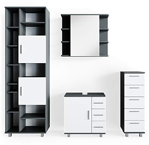 Vicco Badmöbel-Set Ilias, Anthrazit 60 cm | besteht aus Waschbeckenunterschrank, Spiegelschrank, Hochschrank und Midischrank