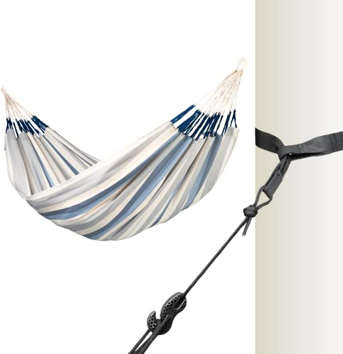 LA SIESTA® - Brisa - Kingsize + Baum- & Pfosten-Befestigung Hängematte, handgefertigt in Kolumbien, mit 180 cm Breite für entspannte Momente drinnen und draußen. (Sea Salt)