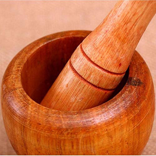 Wooden Mortar and Pestle Set,Spice Pepper Crusher Herbs Grinder Garlic Mixing Bowl Kitchen Tool 1set