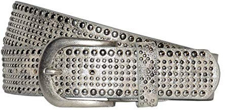 Just -Key Fashion Damen Gürtel - Vintage Gürtel - Teilleder Nietengürtel in 15 Farben - Silber Länge 90 cm