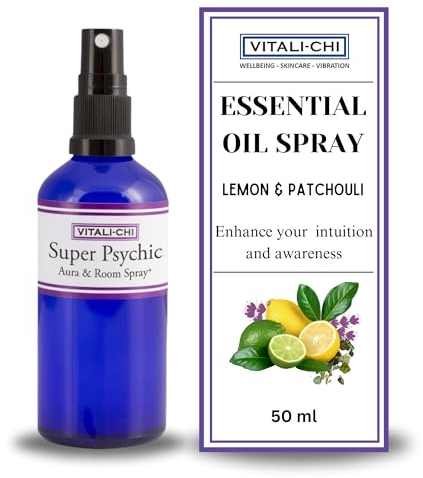 Vitali-Chi Ätherisches Öl Spray aus Zitrone & Patschuli | für Klarheit, Bewusstsein, Einblick, Intuition | Lufterfrischer Aura & Raumspray mit erfrischendem & beruhigendem Zitrusaroma - 50ml